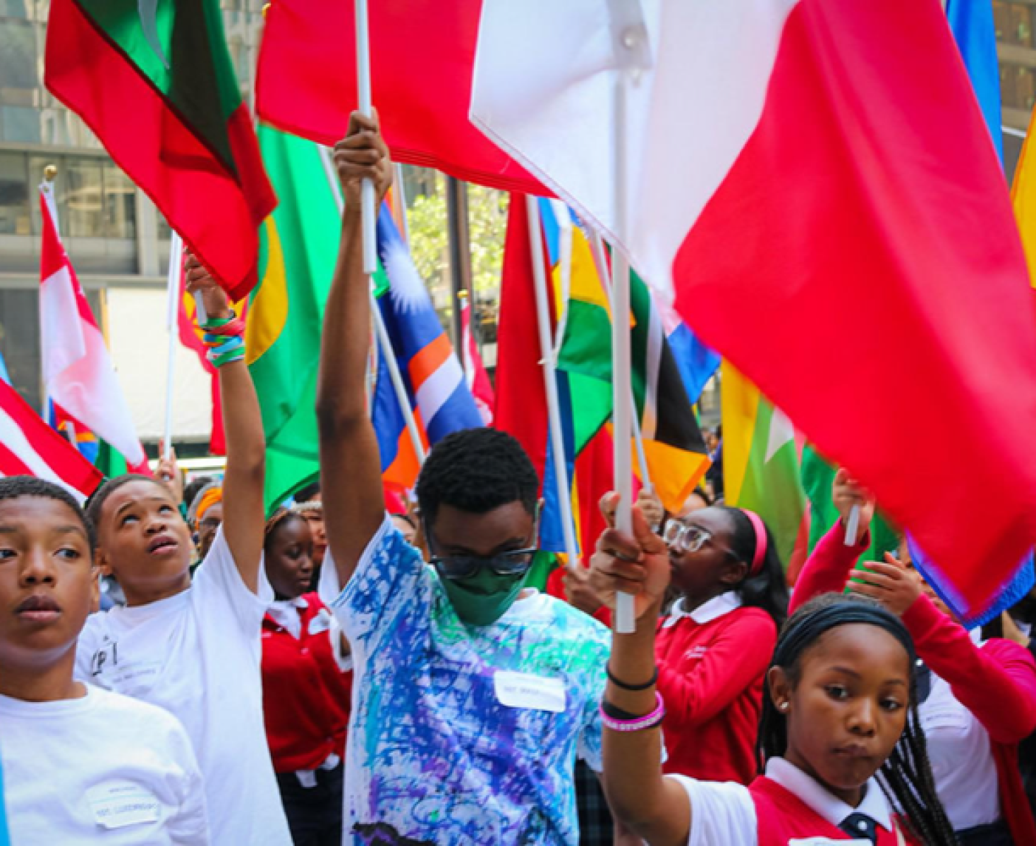 Kids holding flags